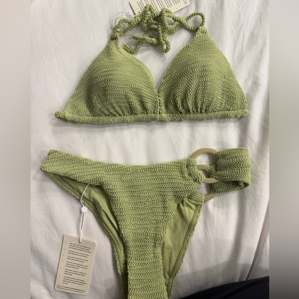 Monday Swimwear Green Textured Bikini Set